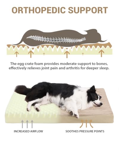 Orthopedic Dog Bed for Extra Large Dogs with Waterproof (Khaki / 47.0"L x 29.0"W x 4.0"Th)