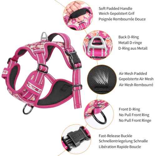 Dog Harness Reflective (M / Flower Rose)