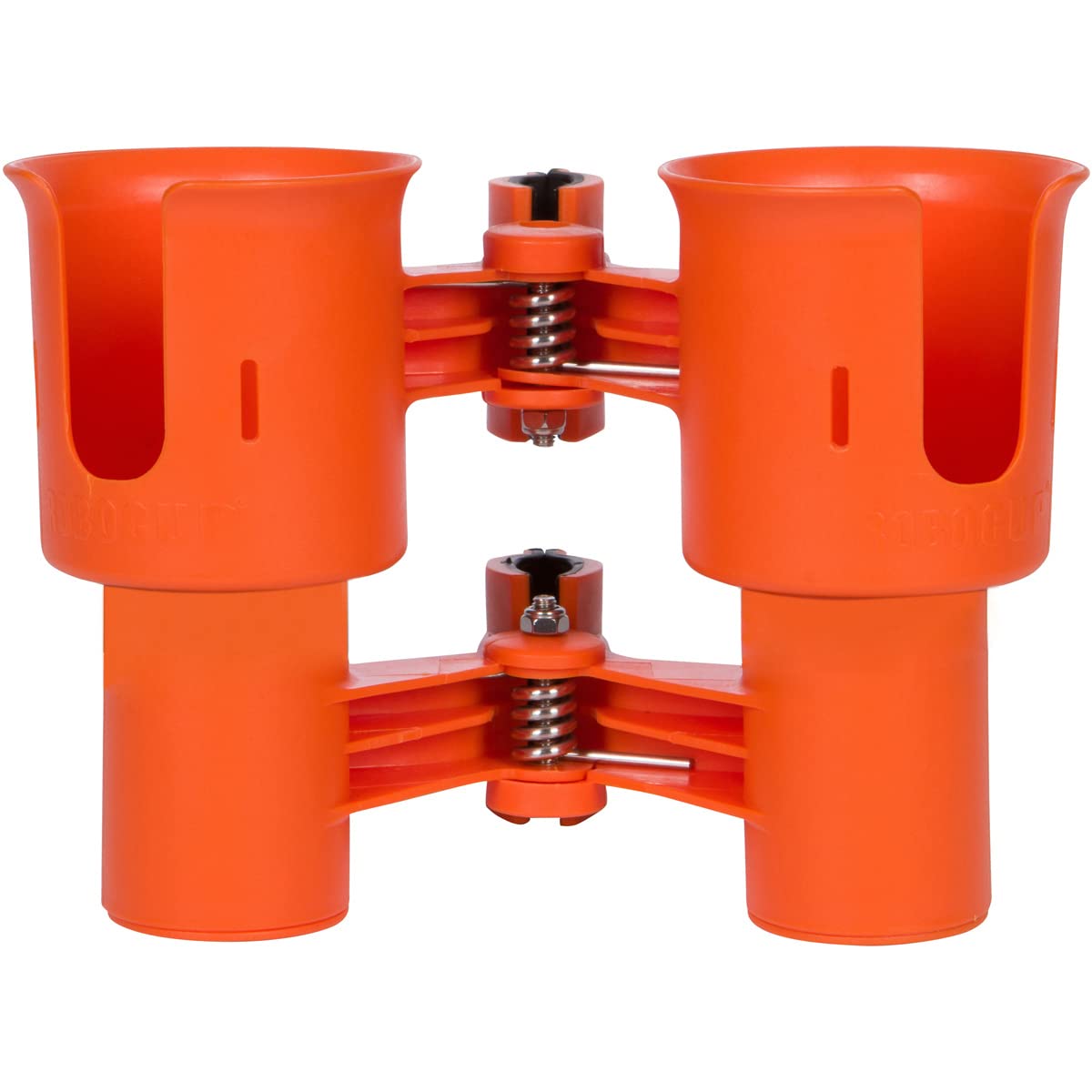 Orange), Patented Clamp On Boat Cup Holder |Multifunction Dual Drink Caddy for Fishing Poles, Tools, Net, Gaff |Portable Storage for Boating, Beach, Umbrellas, Golf Carts, Strollers (Orange / Standard Spring)