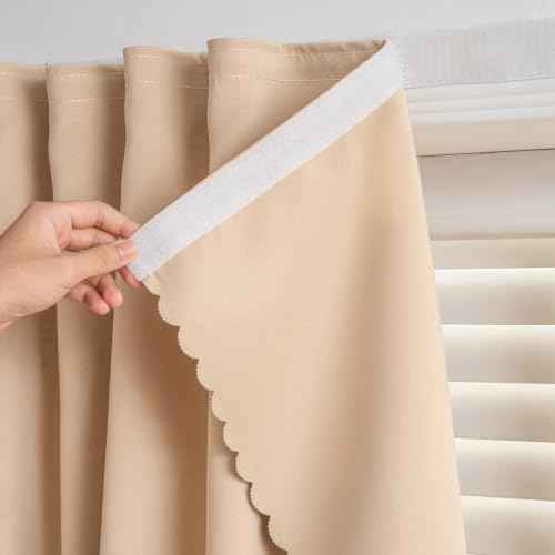 Magic Tape Stick on Curtains (47"W x 79"L (Pack of 2) / Beige)