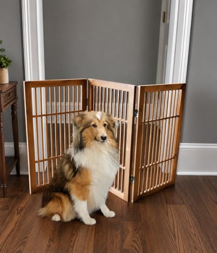 Pet Dog Gate Freestanding (3 Panel 30" Tall / Brown Pet Gate)