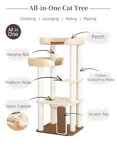 53" Cat Tree Tower for Large Cats (White 53'')