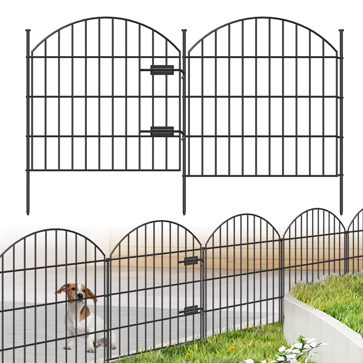 Metal Garden Fence with Gate 28 in x 11.7 ft (28"Hx11.7ft (Gate+4Panels))