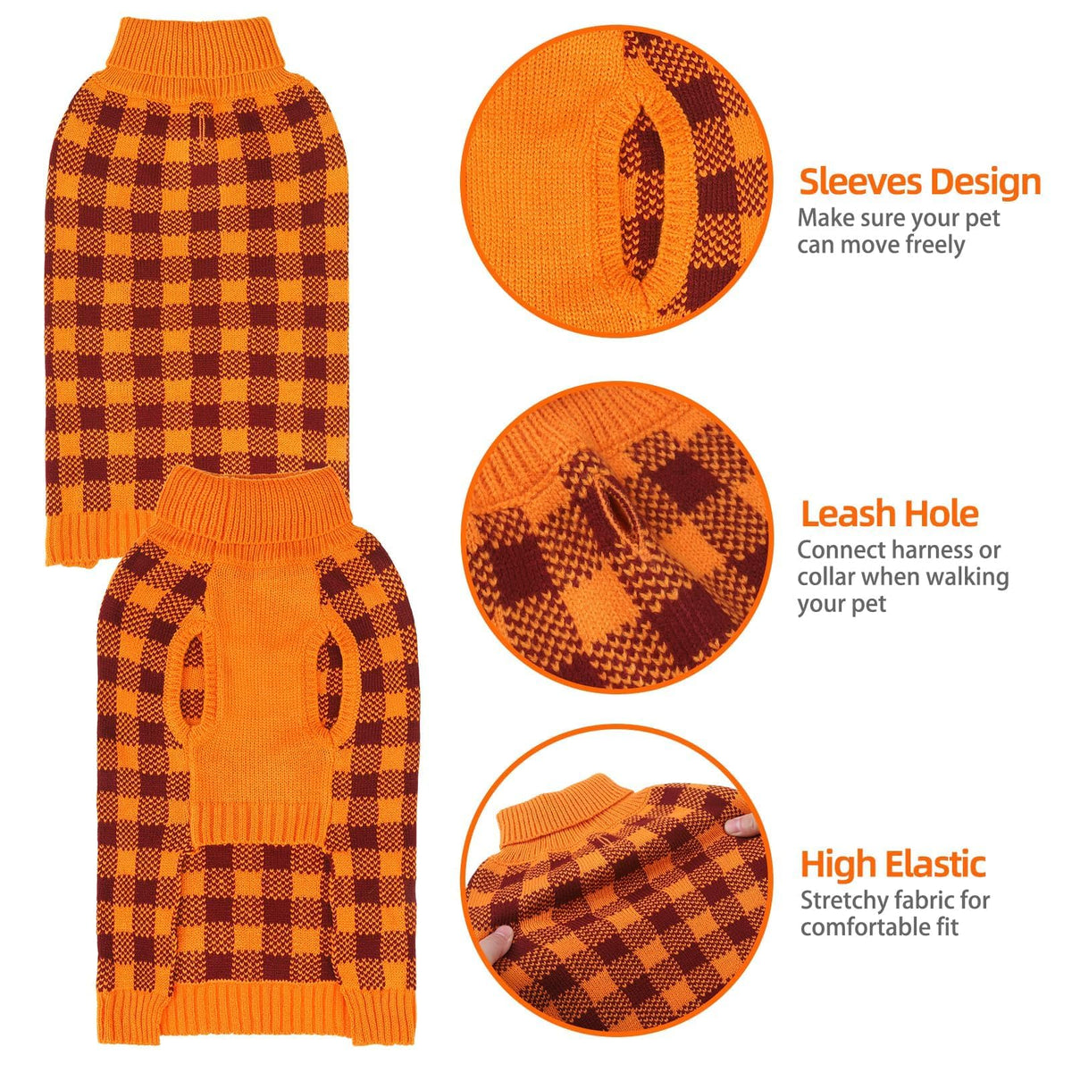 Dog Sweaters for Large Medium Small Dogs (L - Chest 28", Back 20" / Orange)