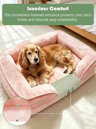 Orthopedic Dog Bed with Sides (35.0"L x 25.0"W x 6.5"Th / Pink)