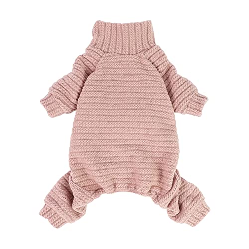 Turtleneck Knitted Dog Sweater Puppy Pajamas Thermal Doggie Winter Clothes Knitwear Pet Coats Cat Apparel Pink Small (Small / Light Pink)