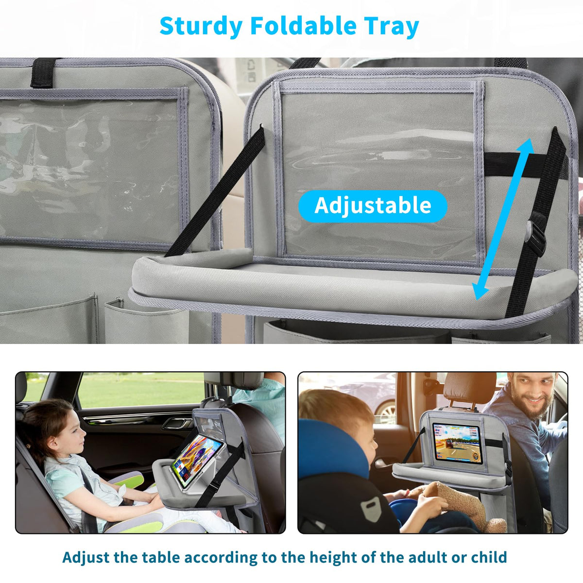 Car Backseat Organizer with Tablet Holder (2Pack / Grey)