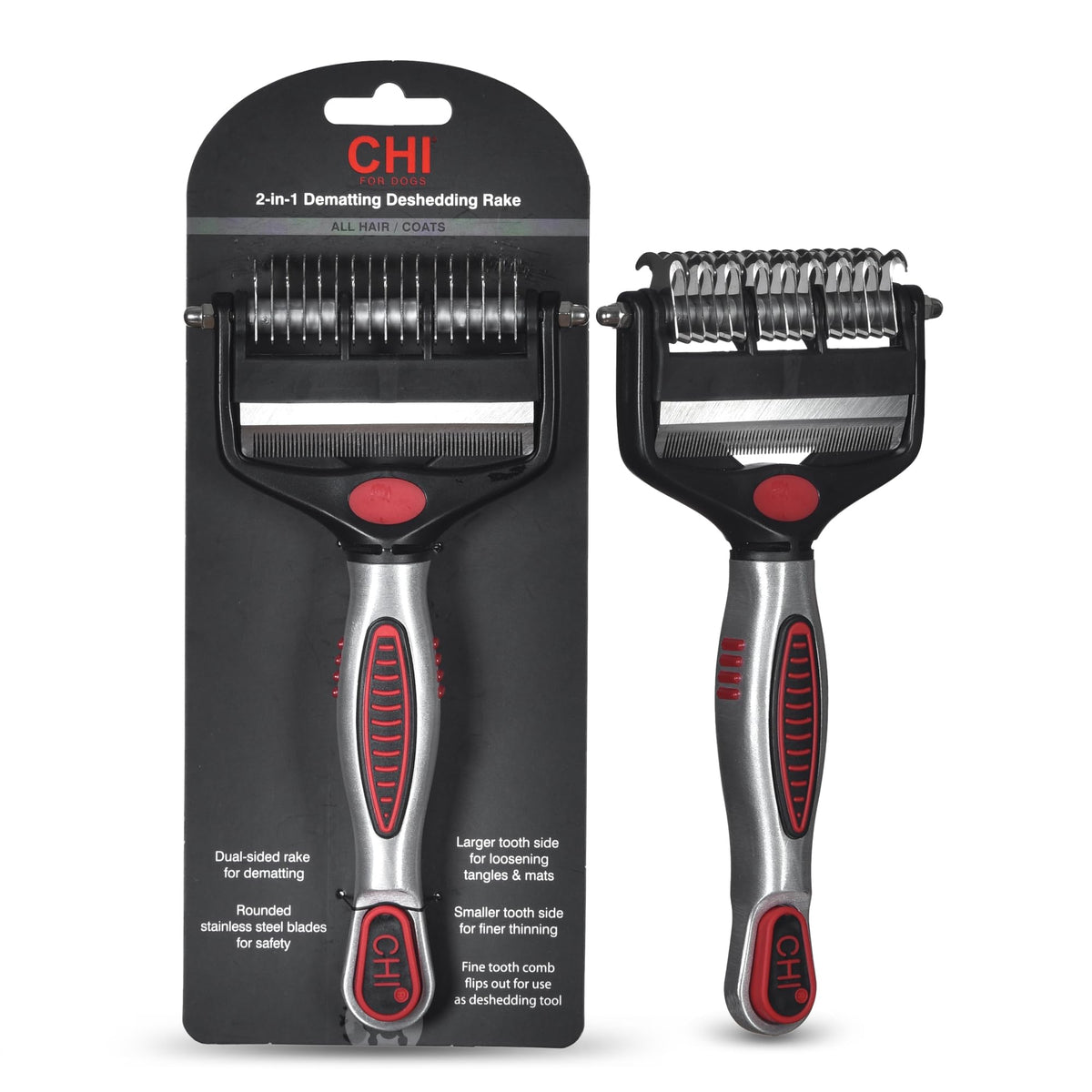 for Dogs 2 in (Red - Dematting Deshedding Rake / 1 Count (Pack of 1))