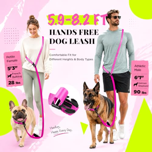 Hands Free Dog Leash (5.9-8.2 FT Rose Pink)