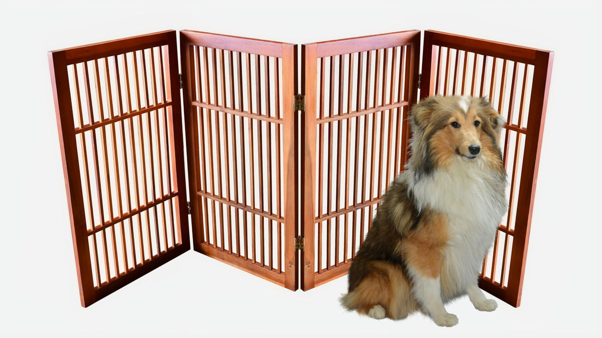 Pet Dog Gate Freestanding (4 Panel 30" Tall / Brown Pet Gate)