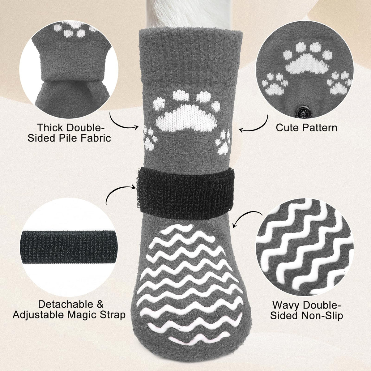 Anti Slip Dog Socks to Prevent Licking Paws for Hot Pavement (Thick Grey / X-Large)