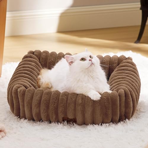 ComfyFleece® Cute Dog Bed for Small Dogs & Cats (20.0"L x 19.0"W x 6.0"Th / Camel Brown)