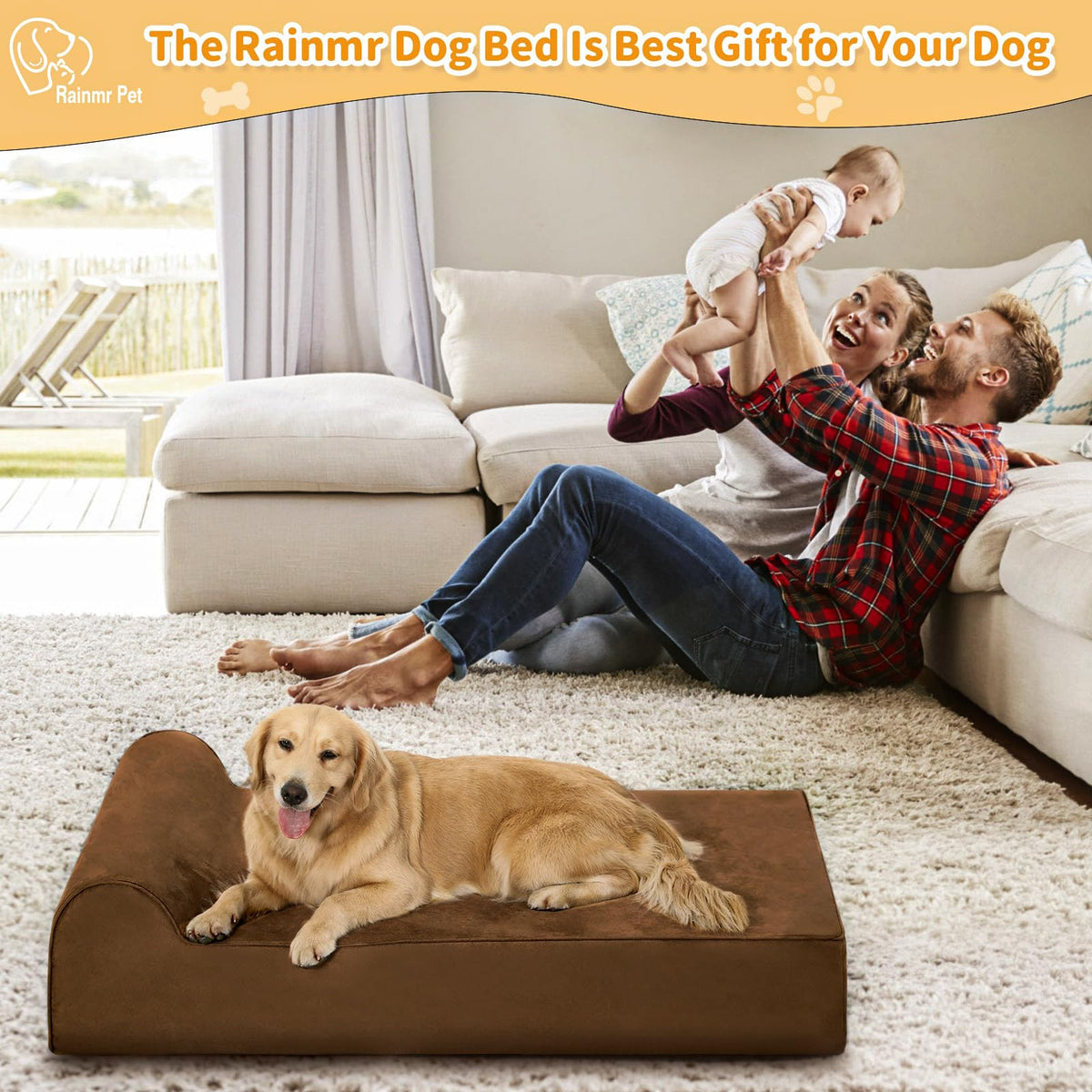 Orthopedic Dog Beds for Large Dogs (48.0"L x 30.0"W x 7.0"TH / Premium Version-Chocolate)