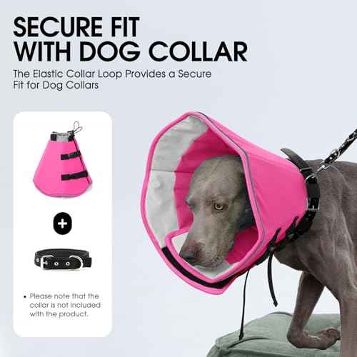 Soft Cone for Dogs to Stop Licking Dog Cone with Reflective Trims (Pink / Large)