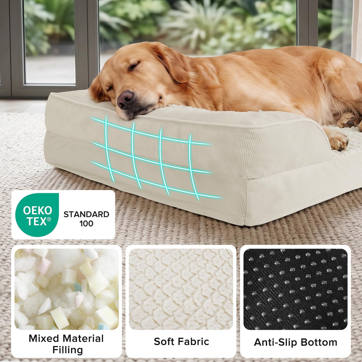 Orthopedic Dog Beds Large Sized (Beige / XL (42"x 32"x 7"))