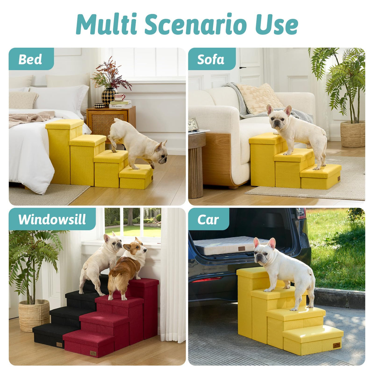 Dog Stairs with Storage (Yellow / 38.1"L x 17"W x 22"H)