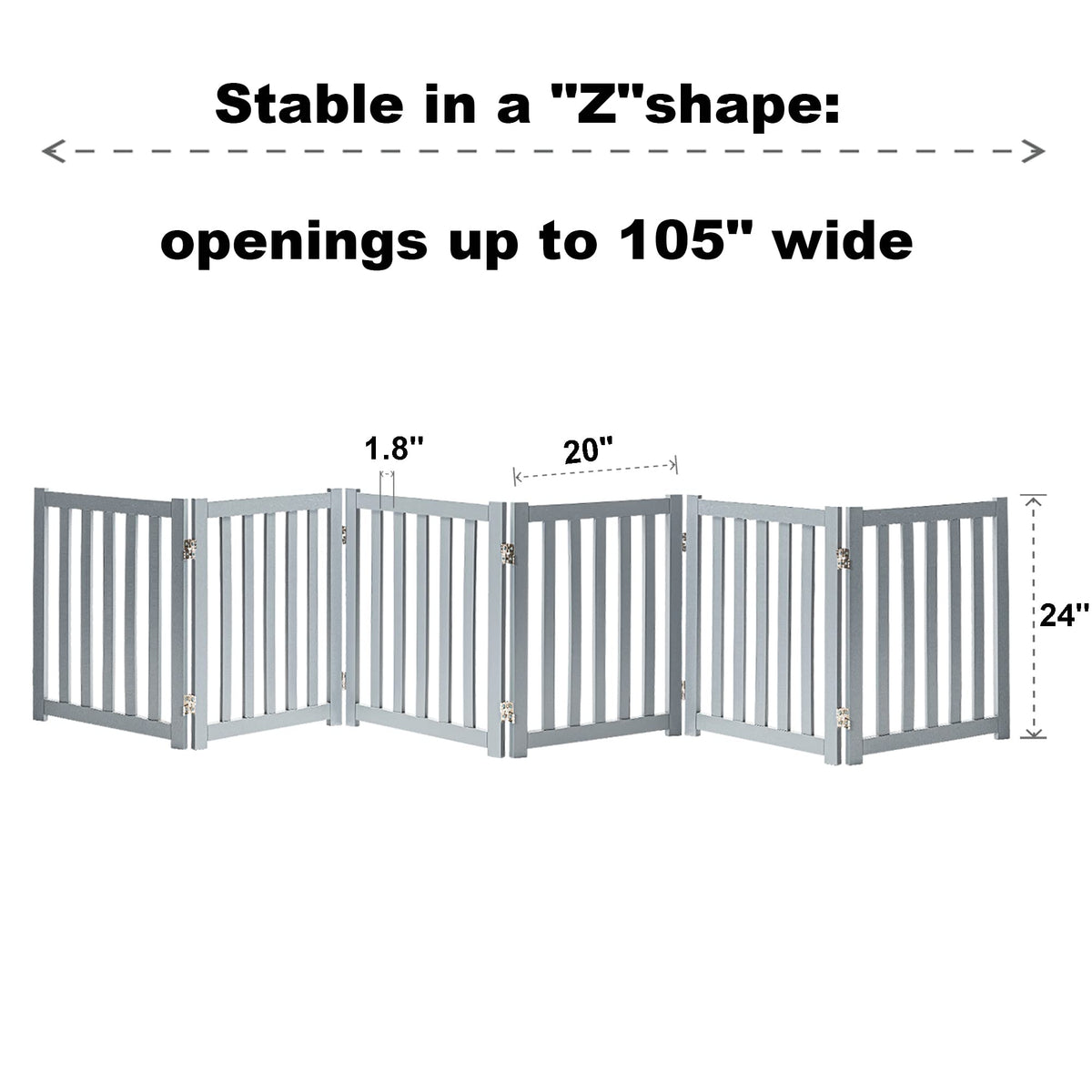 Wooden Free Standing Dog Gate 120" W x 24" H (Gray / 120"W x 24"H)
