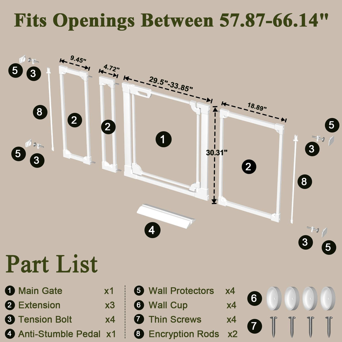 Clear Acrylic Baby Gate 57.87 (White / 57.87-66.14"W x 30"H)