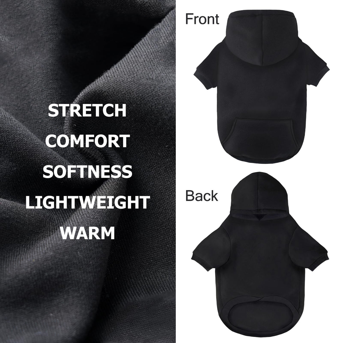 Dog Basic Hoodie Soft Dog Clothes Cold Weather Sweaters for Medium Large Dogs Cozy Fabric Warm Sweatshirt with Leash Hole for Boys (Black / XL (Back: 24.8",Chest: 33.86", 35-55lbs))