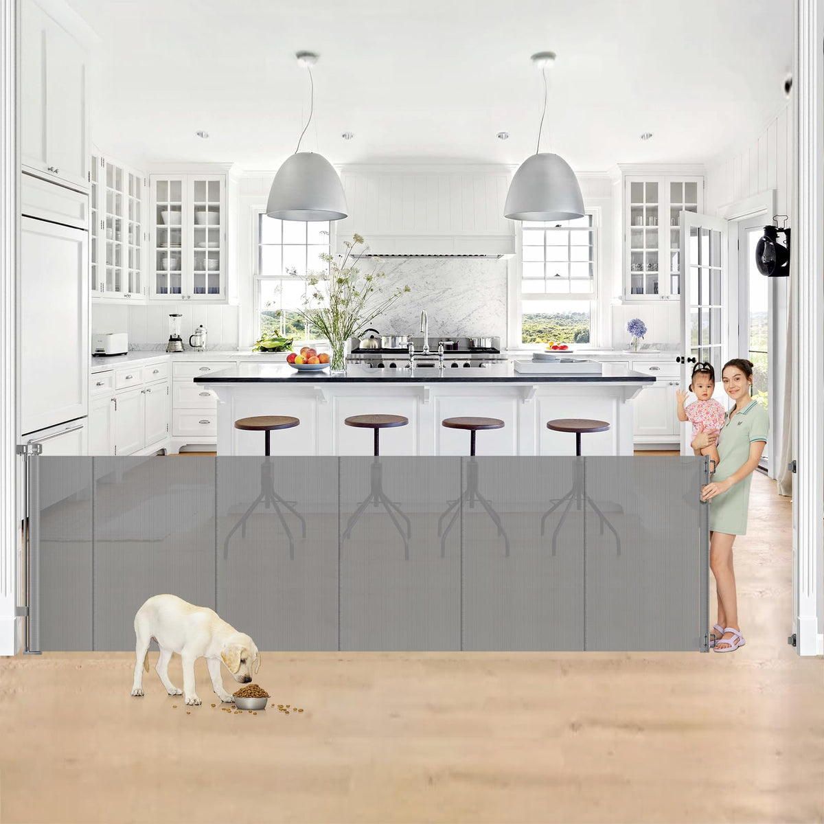 Reinforced 42" Tall x 130” Extra Wide Retractable Baby Gates Tall Dog Gate (Gray / Reinforced 42" Tall X 130" Wide)