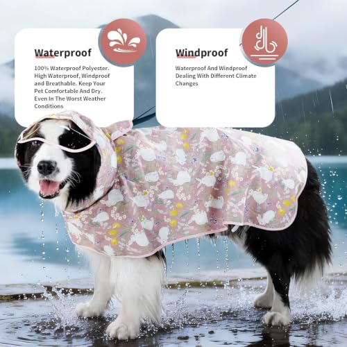 Dog Raincoat Waterproof Windproof Dog Rain Jacket with Hood (Pink / 2XL(31-39lbs))