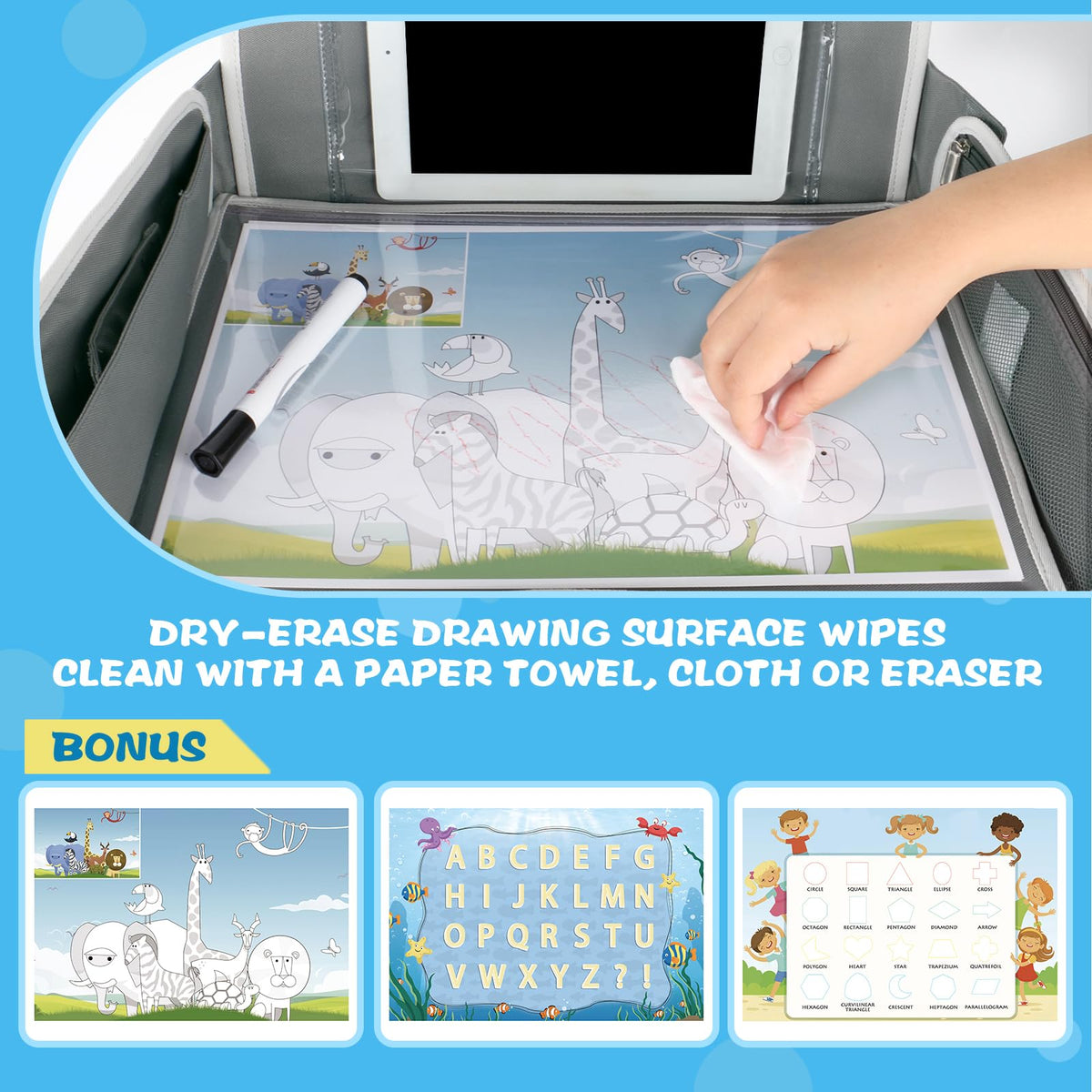 Kids Travel Tray for Boys or Girls (Grey+Blue)