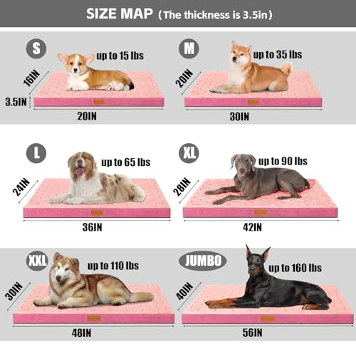 Orthopedic Dog Bed Washable Pet Crate Mat 30''X20'' Pink (Pink / 30"L x 20"W x 3.5"Th)