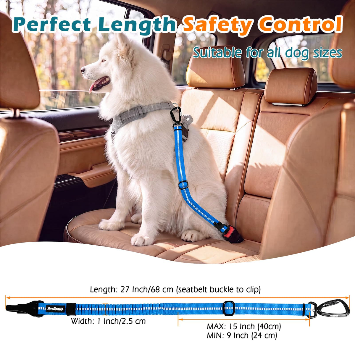 Dog Seat Belt for Car (Sporty Blue / 1 Pack)