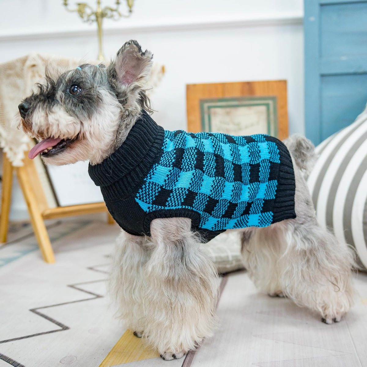 Dog Sweaters for Large Medium Small Dogs (S - Chest 16", Back 12" / Blue&Black)