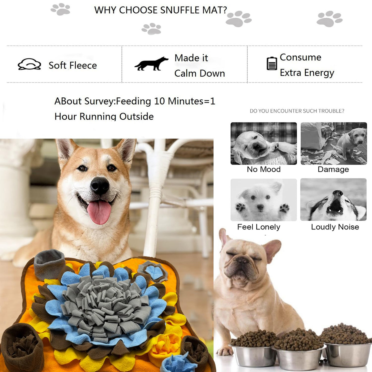 Dogs Snuffle Mat Pet Feeding Mats Puppy Sniffing Pad (Grey Brown)