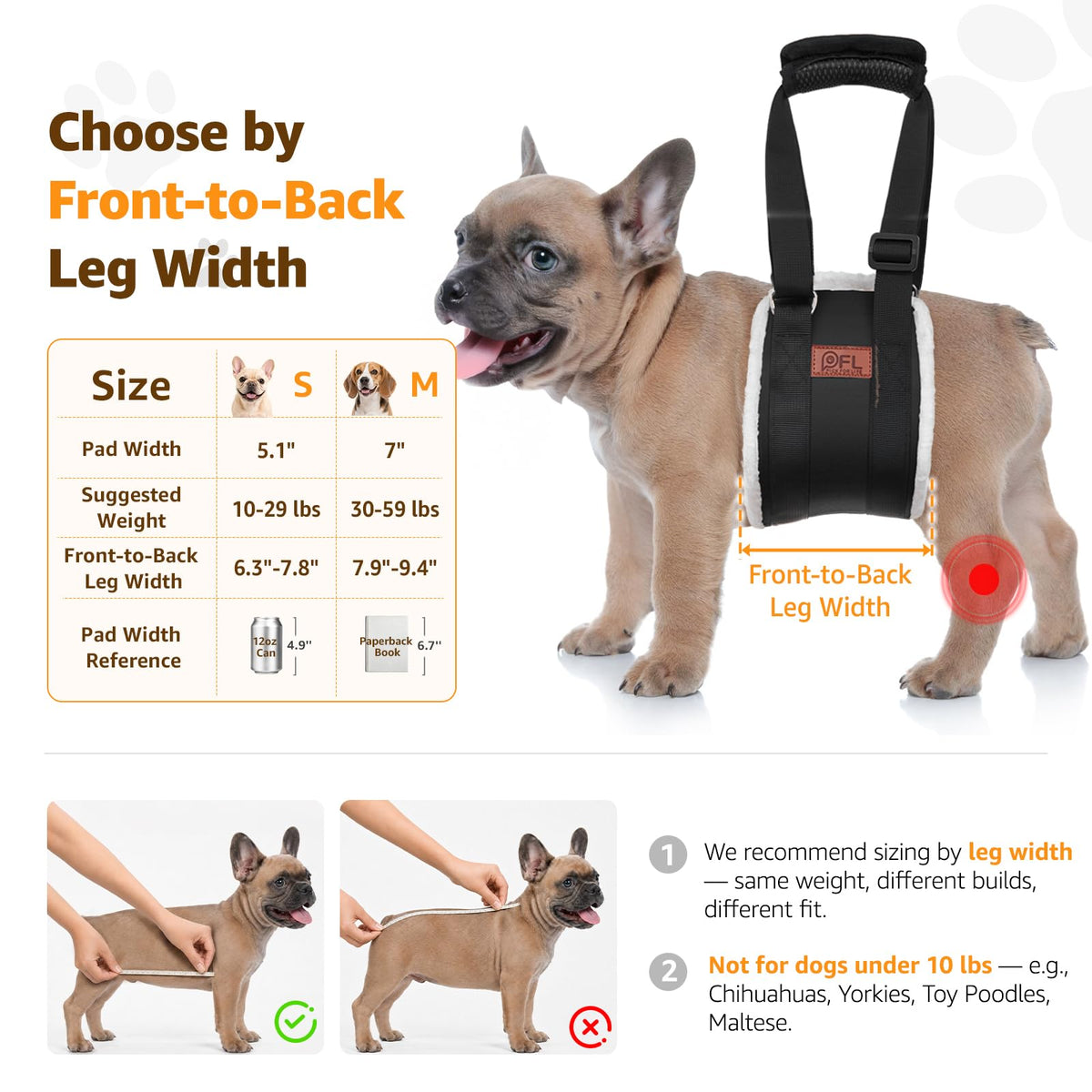 Adjustable Dog Lift Harness for Small Dogs Hind Leg Support Weak Legs Aid (Black / Small)