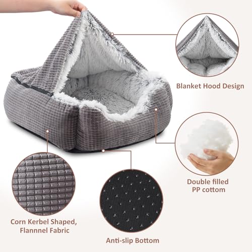 Medium Dog Beds for Medium Large Dogs with Cover Cave (30.0"L x 24.0"W x 9.0"Th)