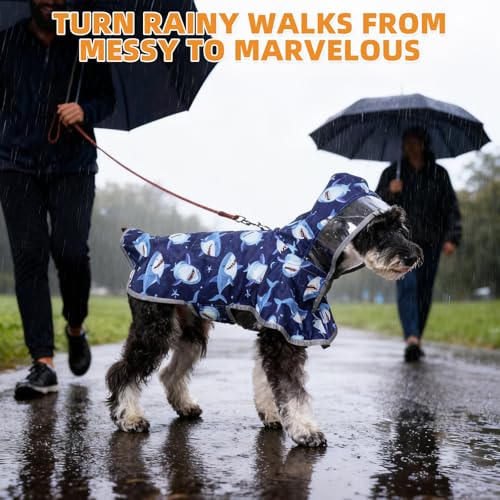 2-in-1 Reversible Large Dog Raincoat, Hooded Rain Jacket Poncho (L:25-40lbs / blue)