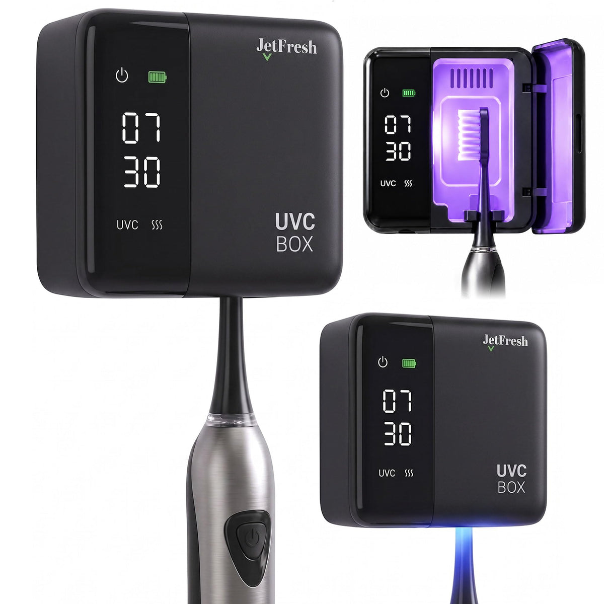 UV Toothbrush Sanitizer Holder & Cleaner with LED Clock Display (Sx-7 Black)