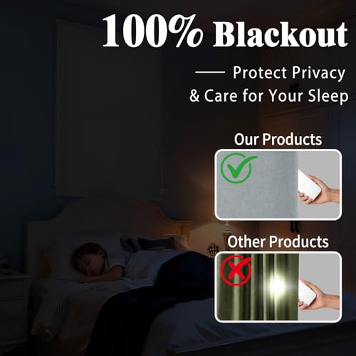 100% Blackout Adhesive Blackout Curtains (59"W x 84"L (Pack of 1) / Light Grey)