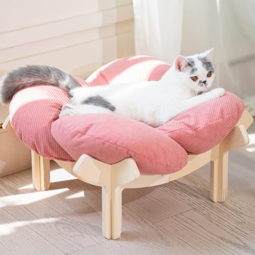 Elevated Cat Bed for Indoor Cats Couch Sofa Flower (Pink)