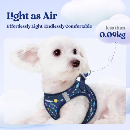 Dog Harness Medium Sized and Leash Set (Navy Space Pups / M (chest: 16 - 18.5"))