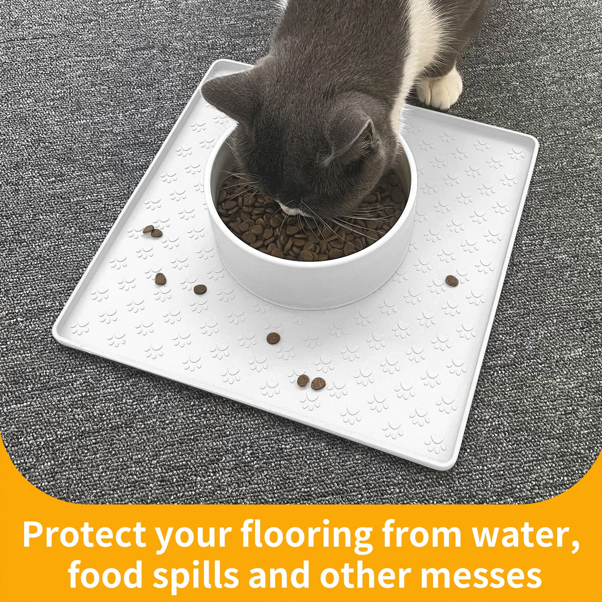 Pet Placemat for Dog and Cat (11.8"L x 11.8"W / White)