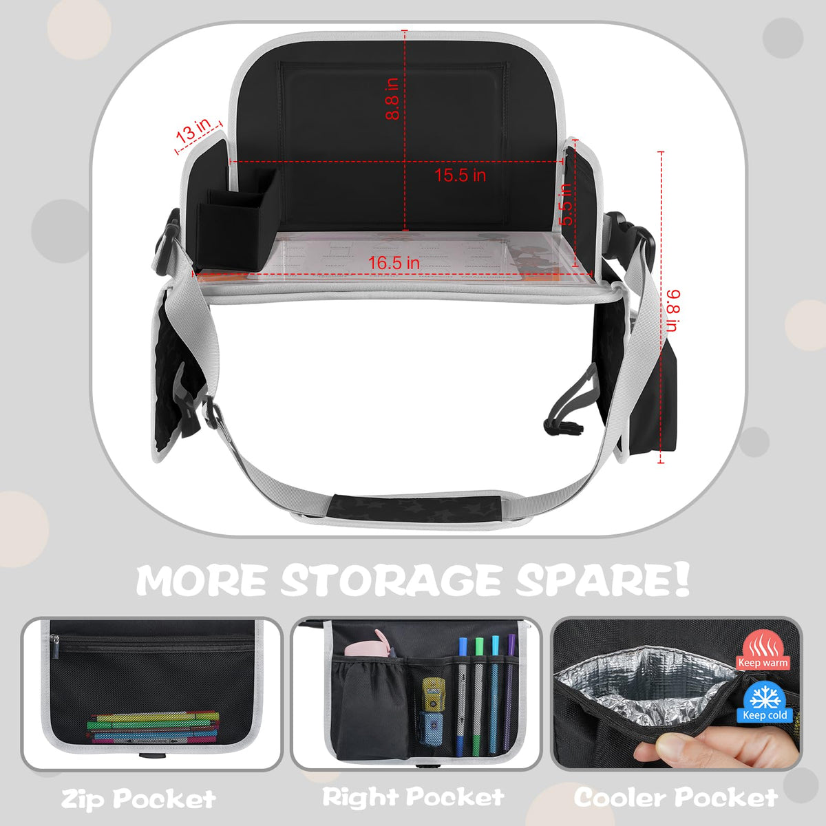Kids Travel Tray for Car Seat (Zero Black)