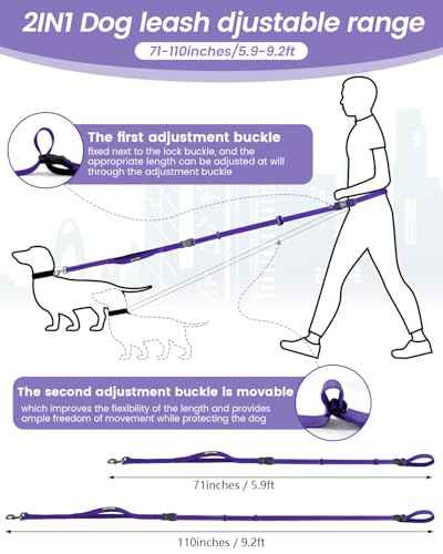 Hands Free Dog Leash with Seatbelt Set (Purple (Detachable) / 71-110‘’)