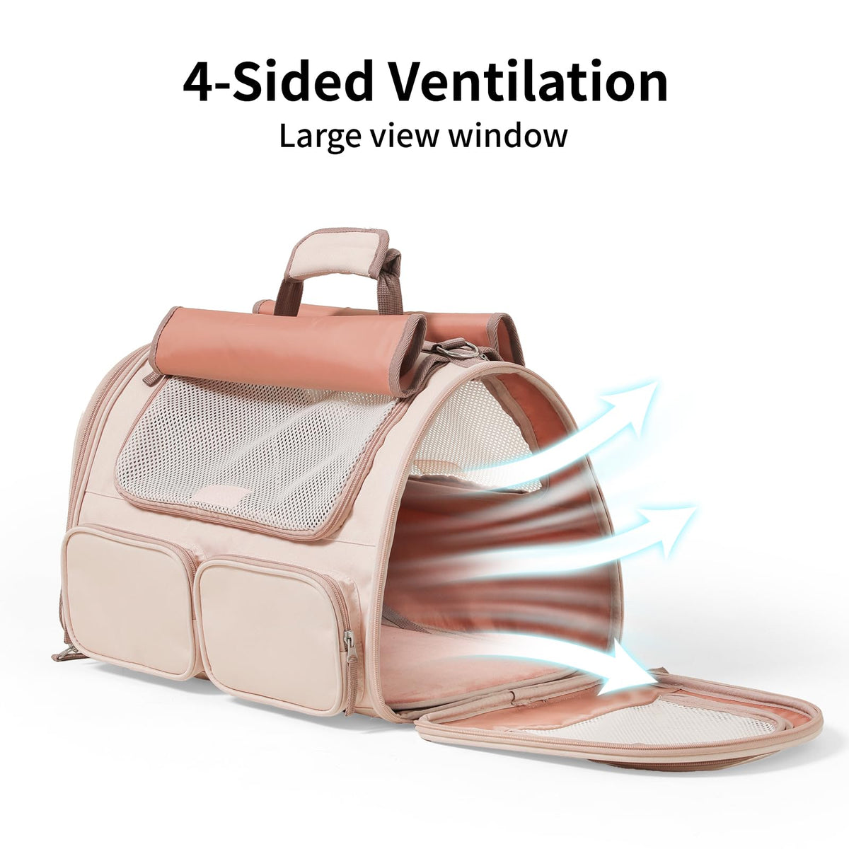 Cat Carrier Airline Approved Dog Carrier with Rollable Cover (Pink)
