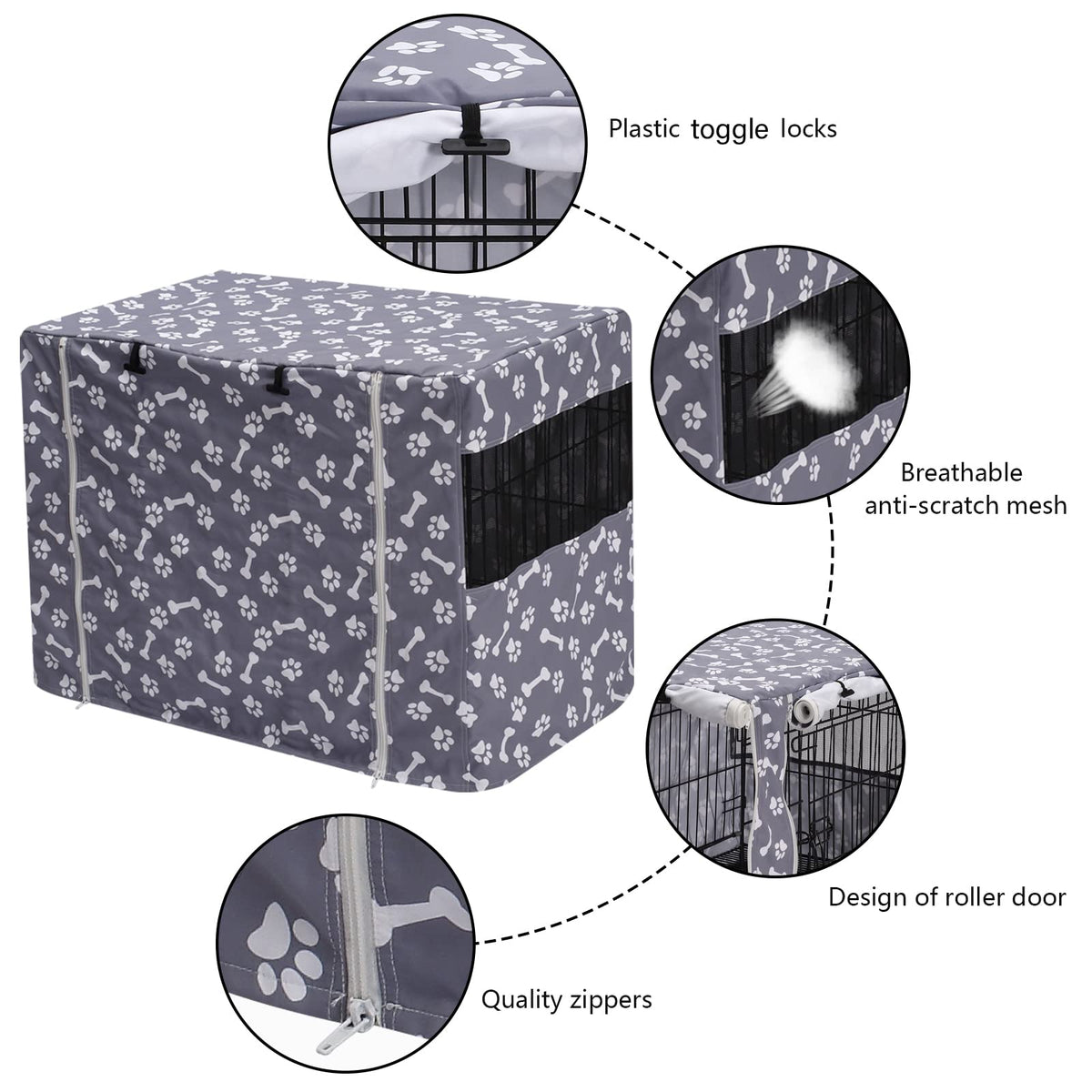 Dog Crate Cover Durable Polyester Pet Kennel Cover Universal Fit for Wire Dog Crate (30.0"L x 19.7"W x 21.0"H / Sky Gray)