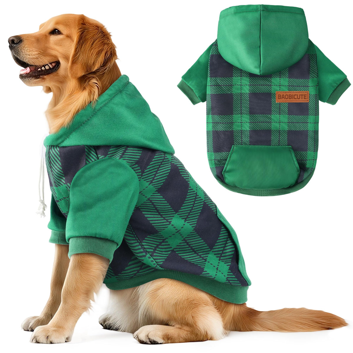 Dog Basic Hoodie Soft Dog Clothes Cold Weather Sweaters for Medium Large Dogs Cozy Fabric Warm Sweatshirt with Leash Hole for Boys (Green Plaid / XL (Back: 24.8",Chest: 33.86", 35-55lbs))