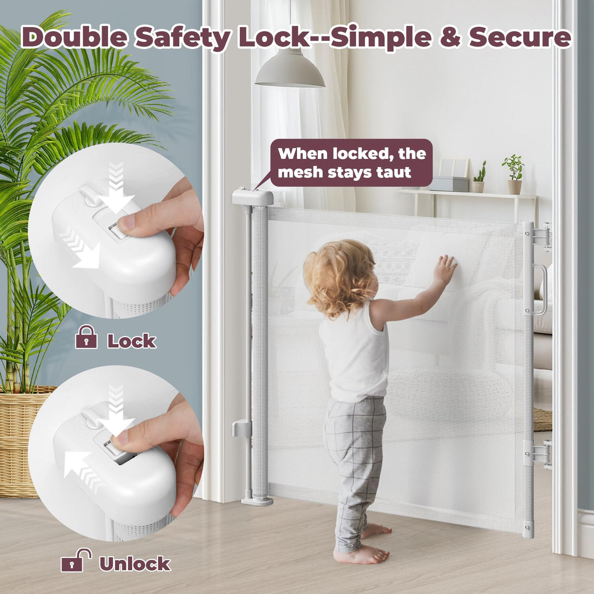 76" Retractable Baby Gates Extra Wide (White / 34" Tall x 76" Wide)