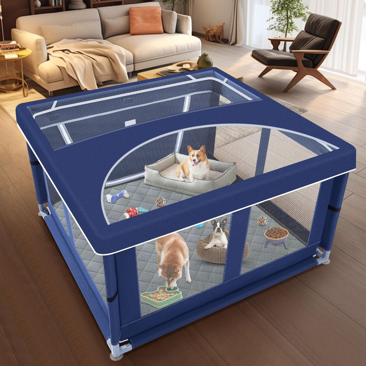 42x42 Inches Puppy Playpen with Cover&Dog Pads (Blue / 42x42 IN With Cover&Pad)