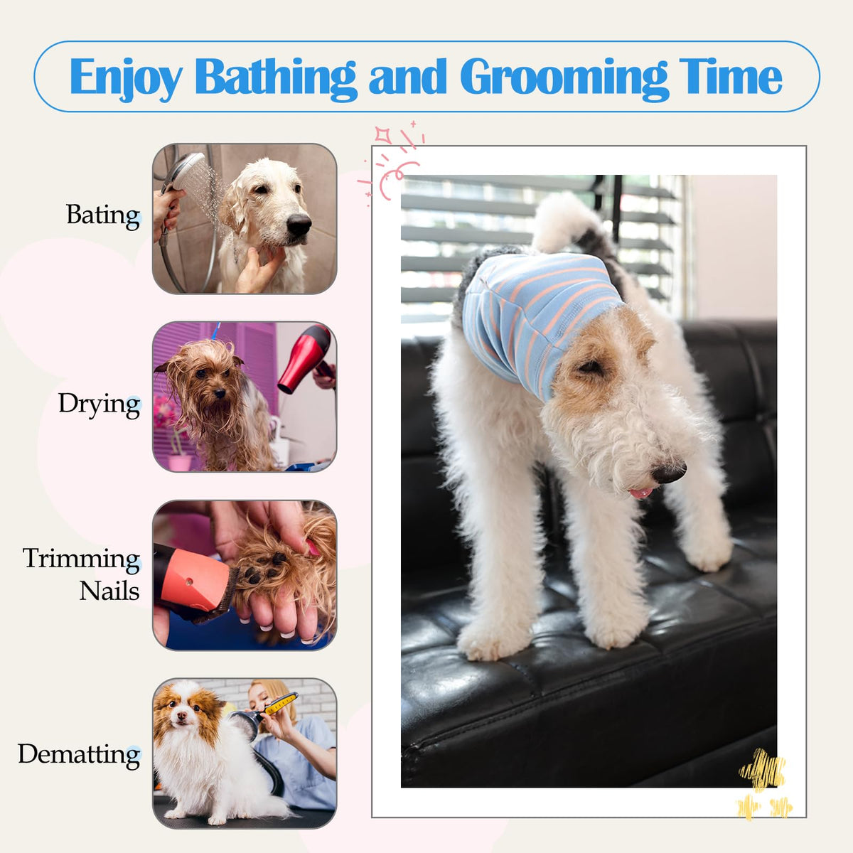 Calming Hoodie Dog Grooming Ear Cover Anxiety Relief (M(Head Girth: 11.8in-19.7in) / BlueStriped)