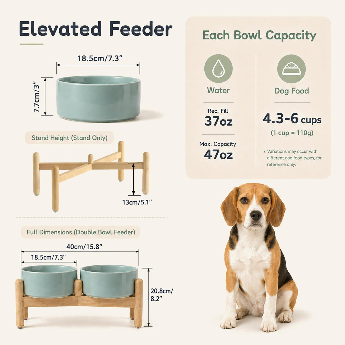 Ceramic Dog Bowls Elevated (Light Green)