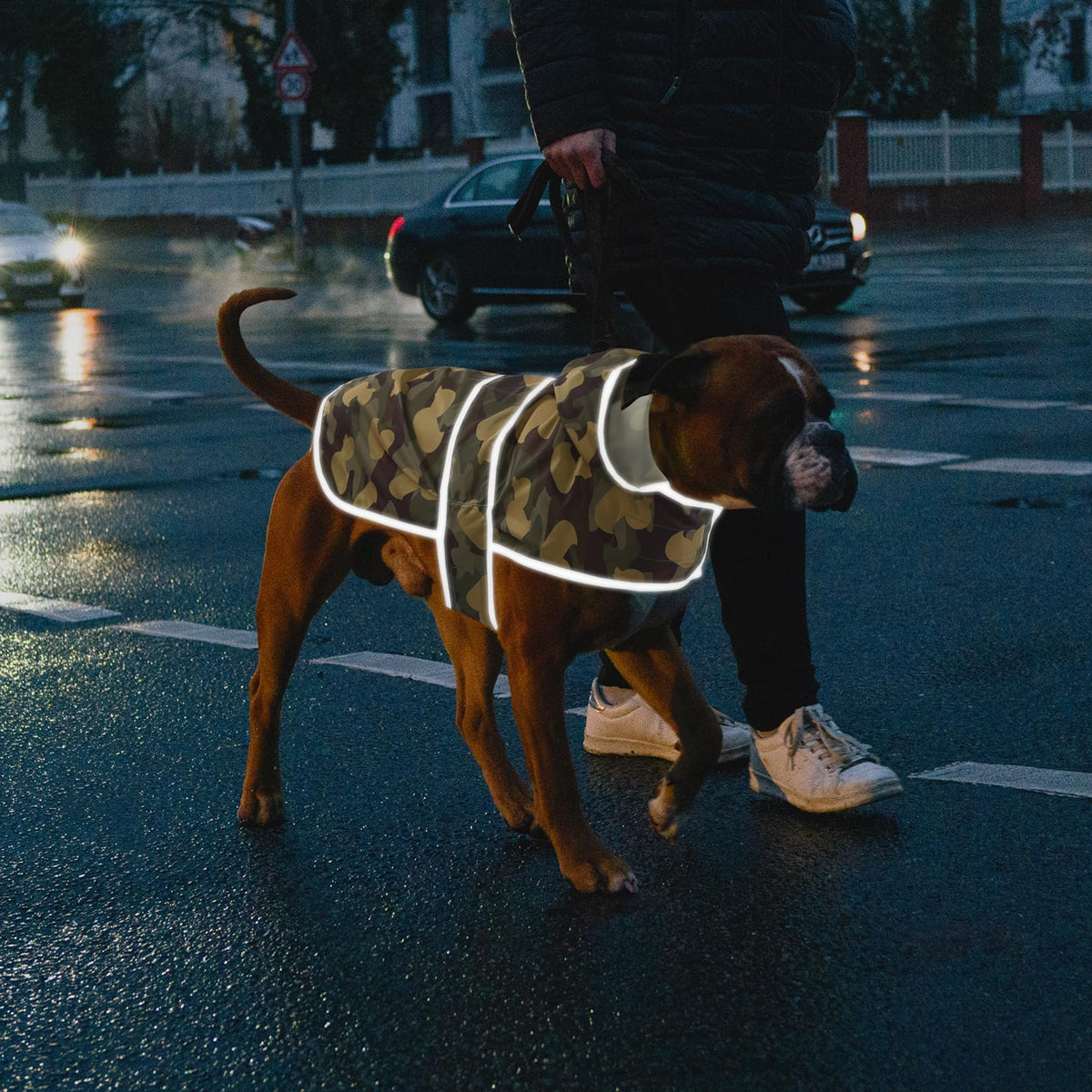 Dog Raincoat for Large Dogs Waterproof Jacket Hooded Rain Coats with Reflective Strips Leash Hole & Poncho Adjustable Fit (Camo Ducks / X-Large)