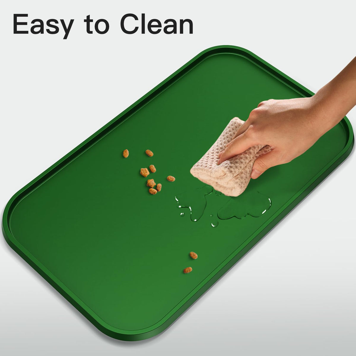 Pet Feeding Mat [Warped Resistant Raised Edge] (23.5"L x 13.5"W / Green)