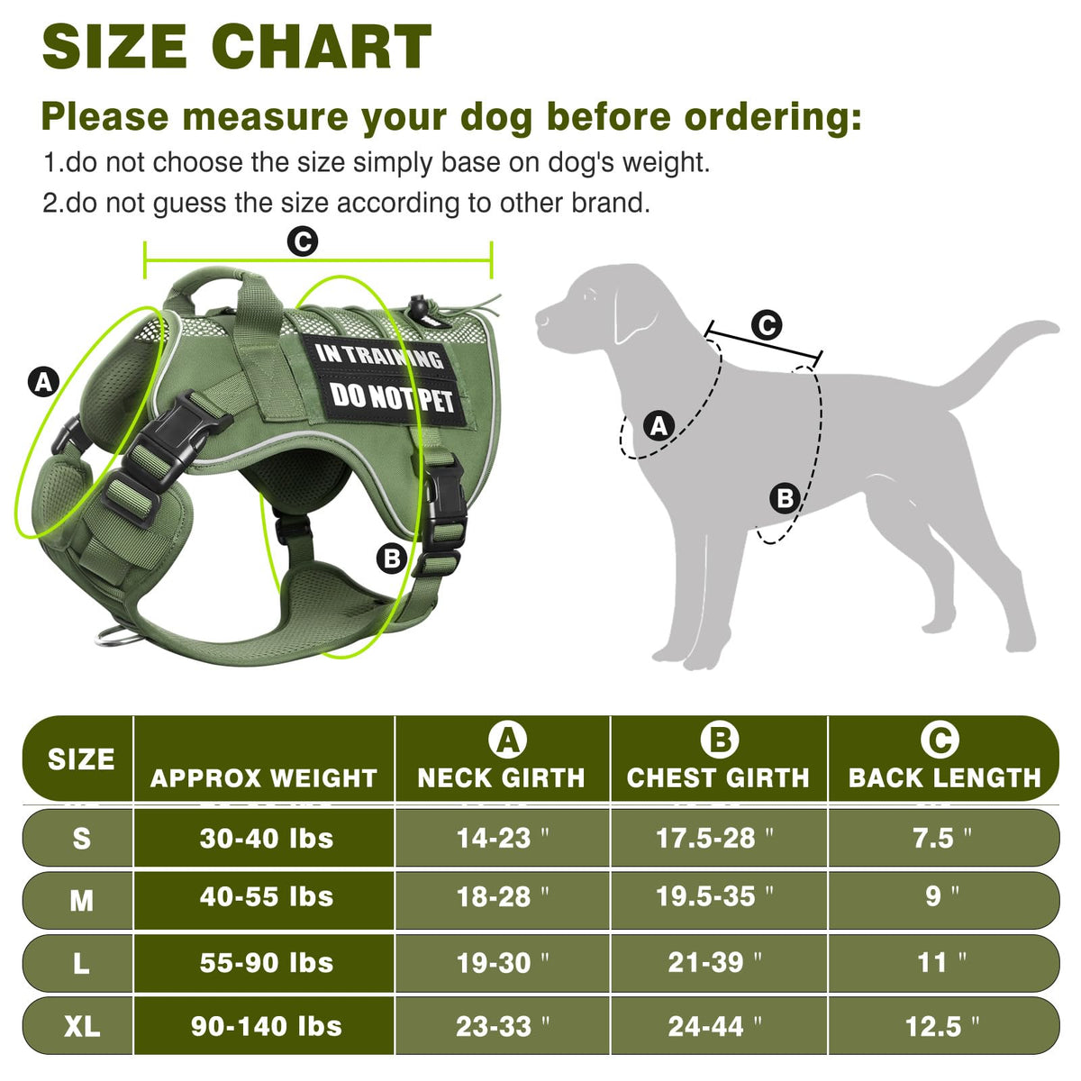 Service Dog in Training Mesh Harness with 10 Removale Pet Patches (X-Large / Green)